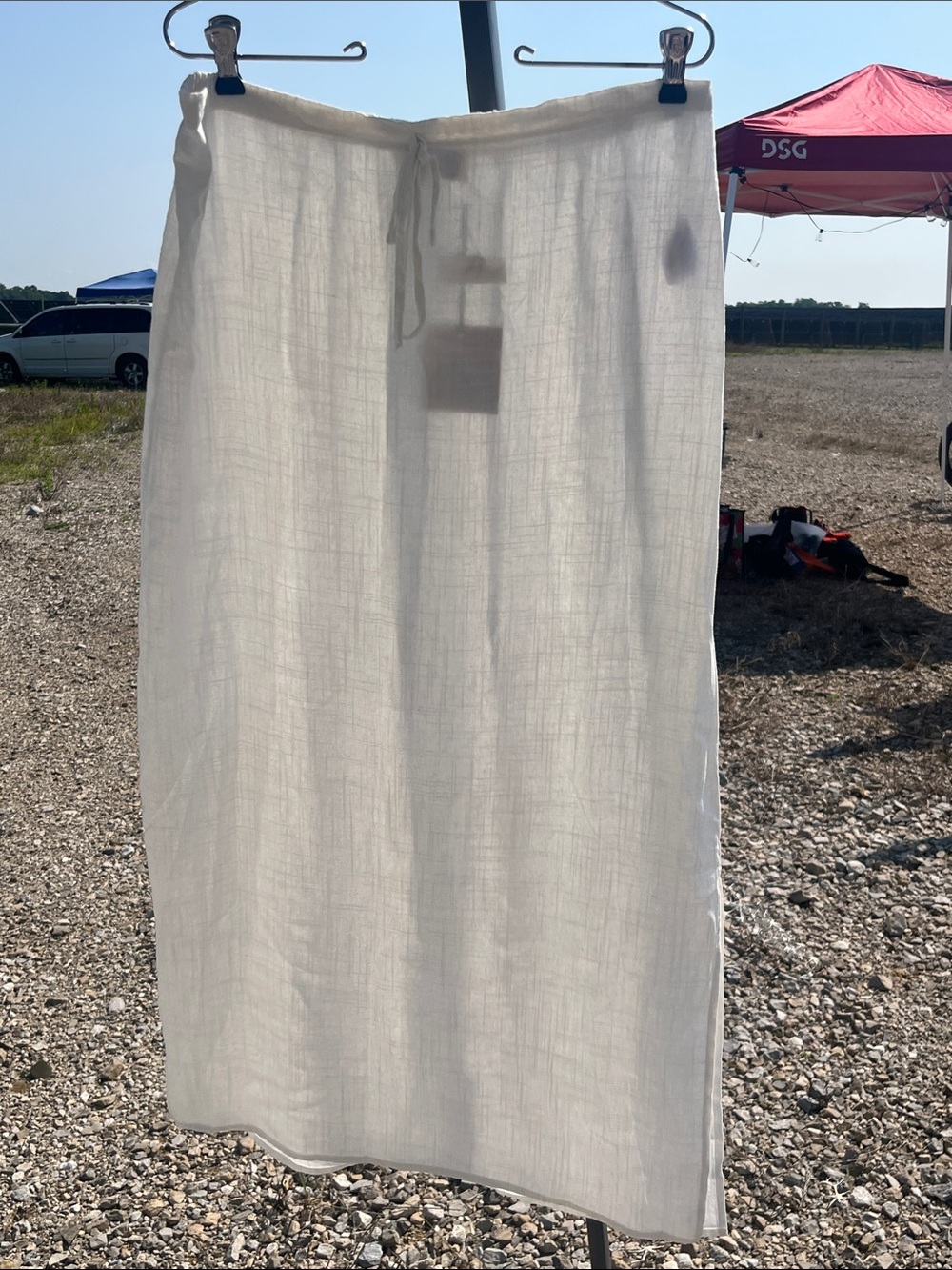 Linen Blend Breathable White Tie Accent Maxi Skirt side slit